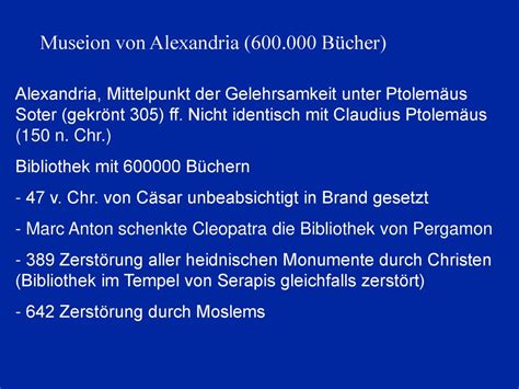 Die Alexandrinische Bibliothek: Zerstörung durch die Christen und Beginn der Spätantike